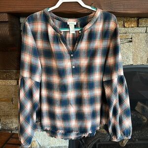 Sundance boho plaid blouse XL